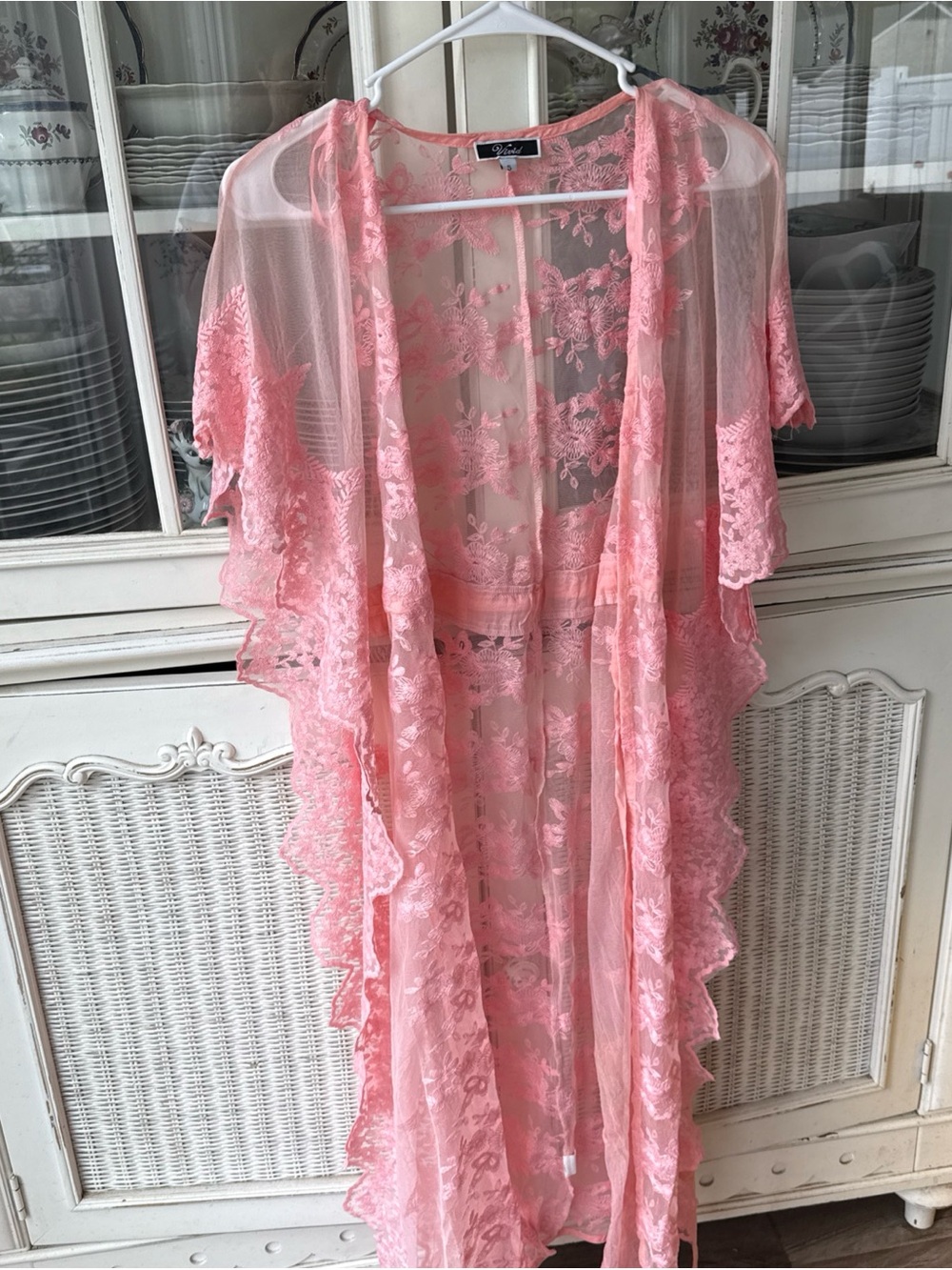 Lace Sheer Kimono Robe in Soft Pink